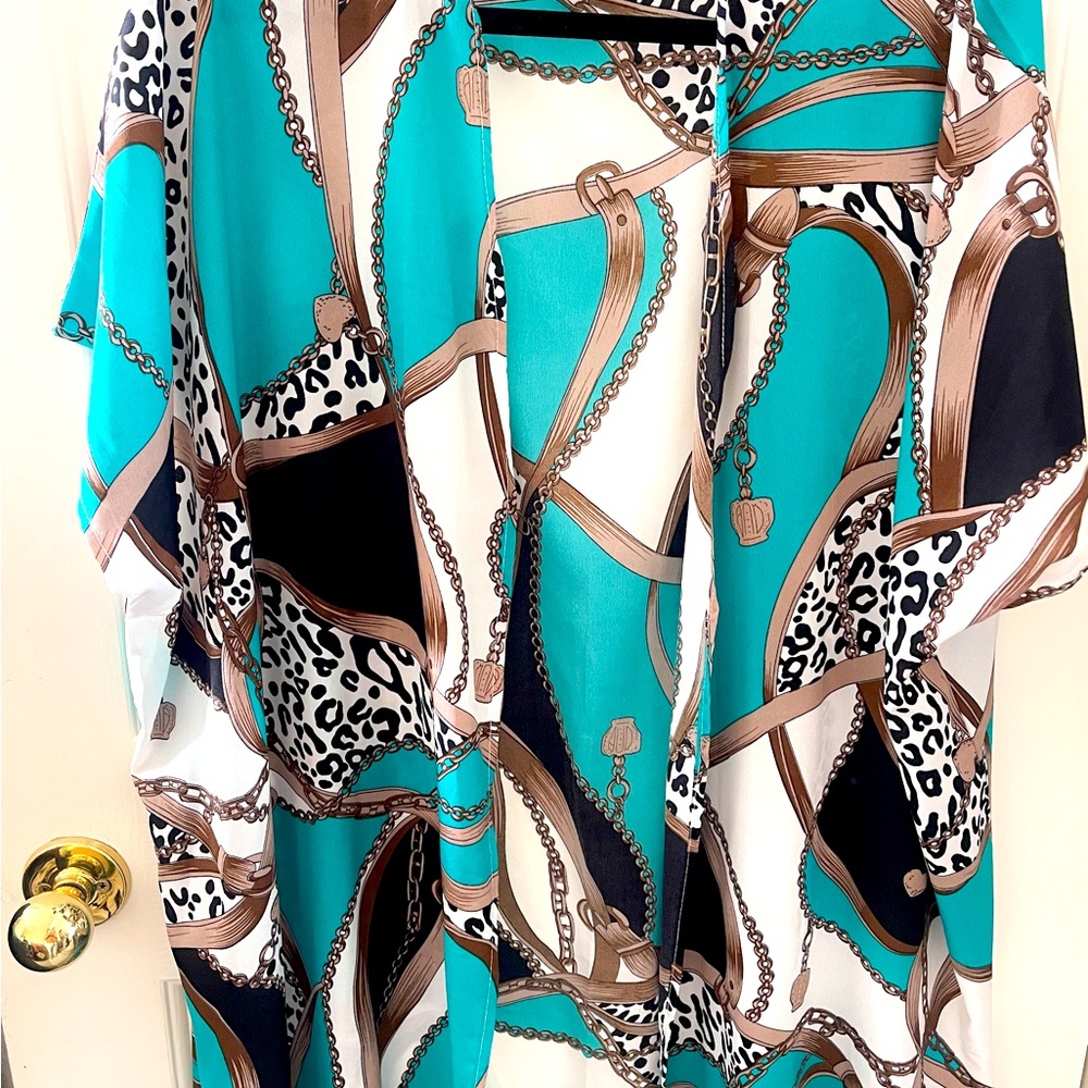 Womens Leopard Print Long Bikini Cover Up Flowy Beach Kimono Cardigan